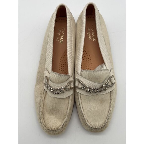 G. H. Bass Weejun’s Cream Haircalf Leather Loafers With Chain Detail - Picture 6 of 10